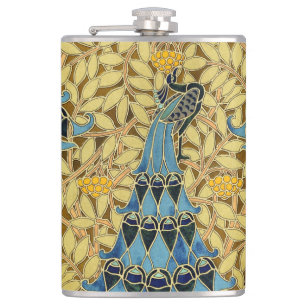 Cantil Padrão Floral de Pavão Azul Art Nouveau Antigo