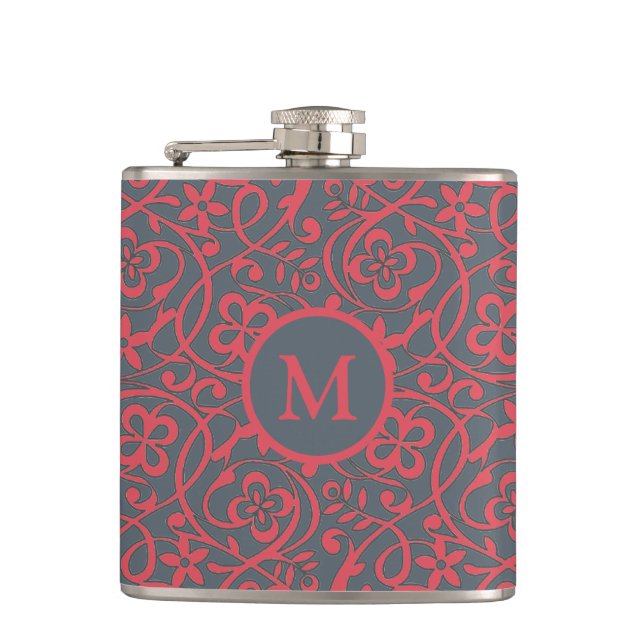 Cantil Padrão Floral Ornamentado em Monograma Rosa e Cinz (Frente)