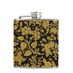Cantil Padrão Preto de Lacagem Indiana Floral em Ouro Ant