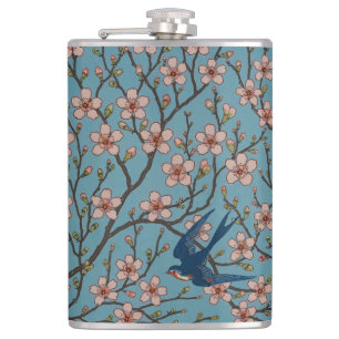 Cantil Padrão Retrô de Andorinha Floral Azul por Walter C