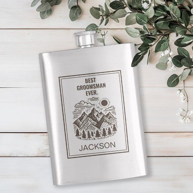 Cantil Padrinho Personalizado Montanhas Rústicas Modernas (Rustic Mountains Mountains Custom Groomsman Flask)
