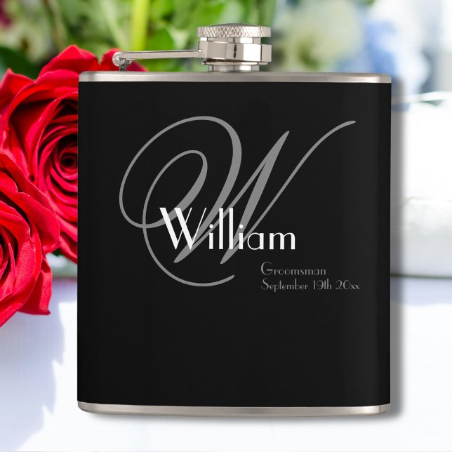 Cantil Padrinhos de casamento Oferta Nome do Monograma Ch (A Lovely Groomsmen Gift - Elegant Chic Monogram, Name & Date Classic Flask.)