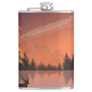 Cantil Paisagem Sunrise com Lago e Deers-51207