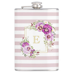 Cantil Pansias de Vintagem Floral Monograma Stripes Roxas