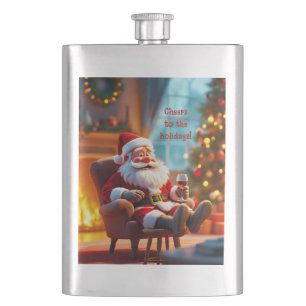Cantil Papai Noel engraçado relaxando com vinho tinto