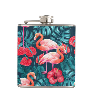 Cantil Pássaros Flamingo e aquarela de jardim tropical
