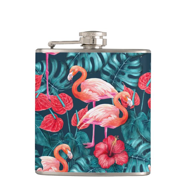 Cantil Pássaros Flamingo e aquarela de jardim tropical (Frente)