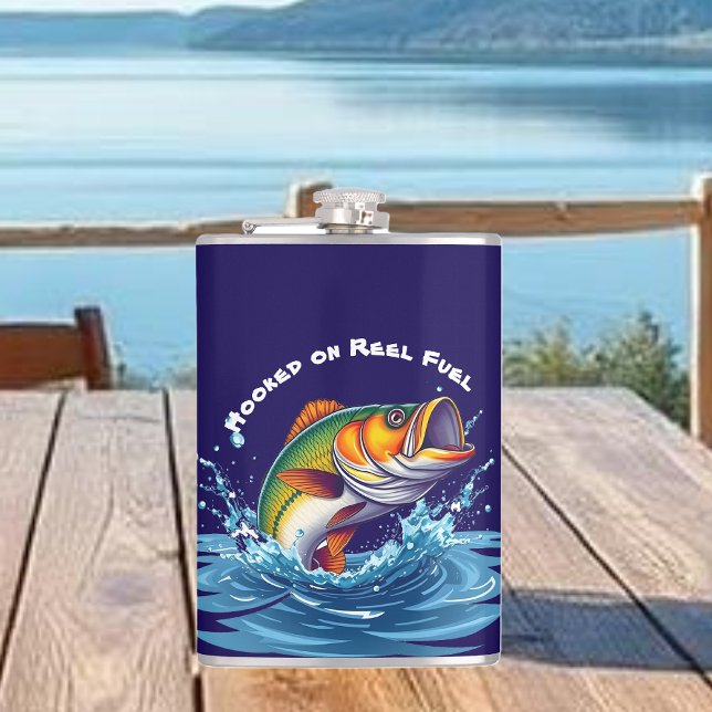 Cantil Peixe viciado em bobina, com combustível (Fish-Hooked on Reel Fuel-Funny Flask)