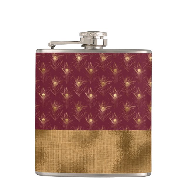 Cantil Penas de Pavão Dourado Borgonha Chic Elegante (Frente)