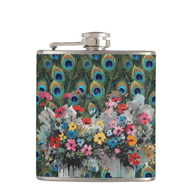Cantil Penas de pavão e flores silvestres Boho (Frente)