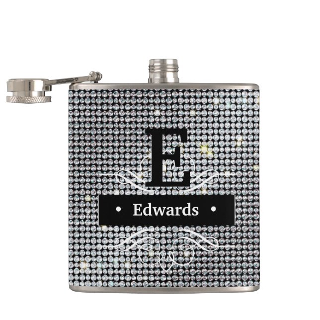 Cantil Personalize Diamond Flask, brilhante cristal branc (Aberto)