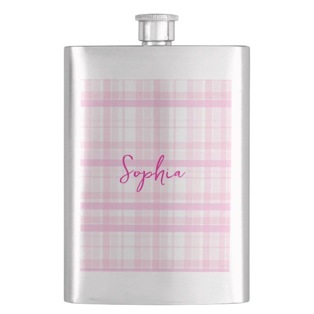 Cantil Personalized Pink Plaid Classic Flask with Name  (Frente)