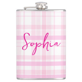 Cantil Personalized Pink Plaid Flask  with Name 