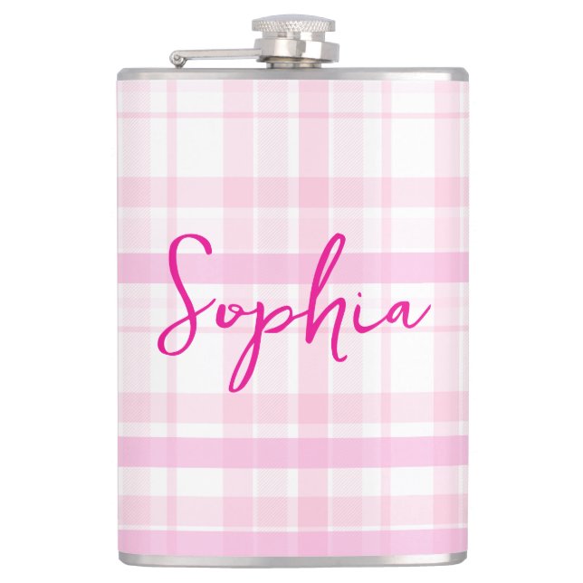 Cantil Personalized Pink Plaid Flask  with Name  (Frente)