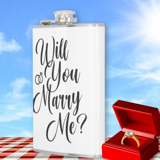 Cantil Personalized “Will You Marry Me?” Proposal  (Will You Marry Me? Elegant White Flask - Picnic or Concert Proposal Idea)