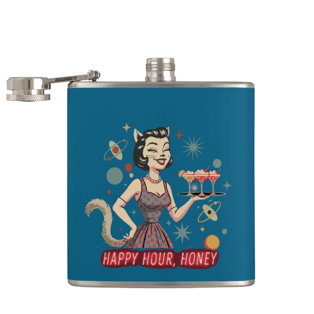 Cantil Pin-Up Retro do Gato Atômico | "Happy Hour, Querid (Aberto)