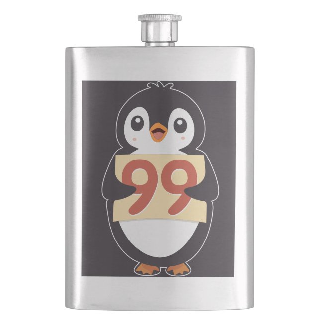 Cantil Pinguim de Desenho Animado Segurando o Número 99 (Frente)