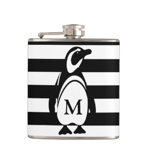 Cantil Pinguim preto e branco e monograma de tiras