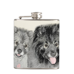 Cantil Pintura de Keeshond, Mãe e Filho - Arte Original d