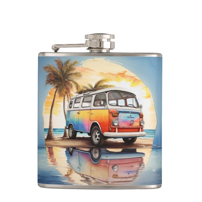 Cantil Pintura de Vintage Minibus em Beach (Frente)