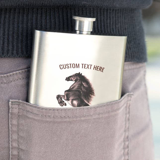 Cantil Plano Preto de Cavalo Selvagem com Texto Personali (In loco)