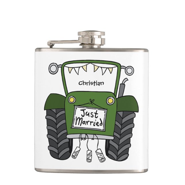 Cantil Presente de casamento personalizado trator verde p (Frente)