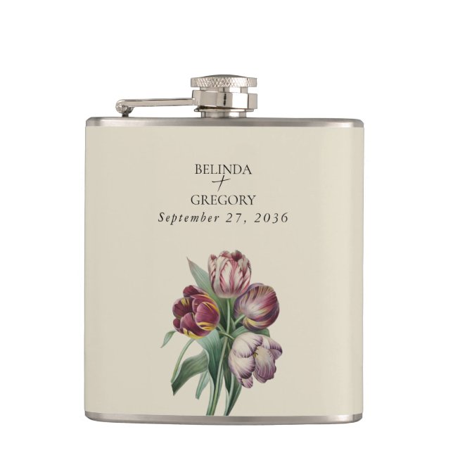 Cantil Presente de Casamento Tulipas Roxas Aquarela Tempe (Frente)