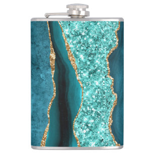 Cantil Presente Dourado de Téal Azul Luminoso Marble Turq