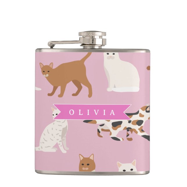 Cantil Presente Personalizado com Padrão de Gato Rosa Fof (Frente)