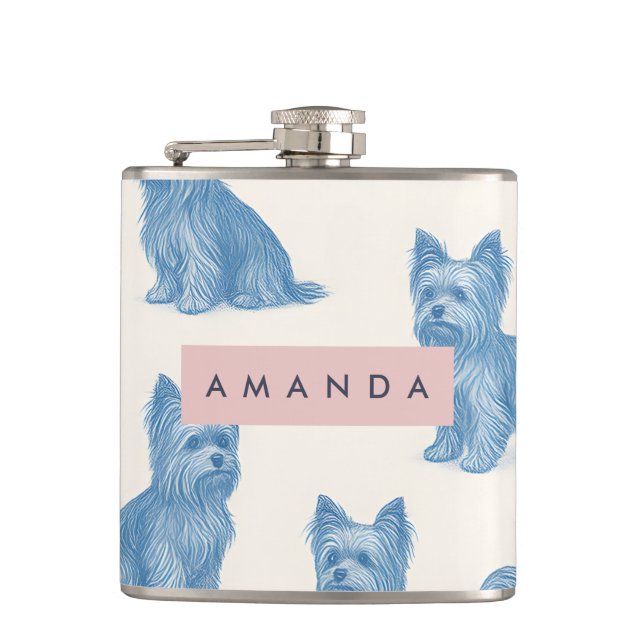 Cantil Presente Personalizado Nome Azul Cute Yorkshire Te (Frente)