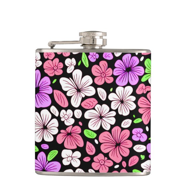 Cantil Purple and Pink Flowers and Petals Pattern Black (Frente)