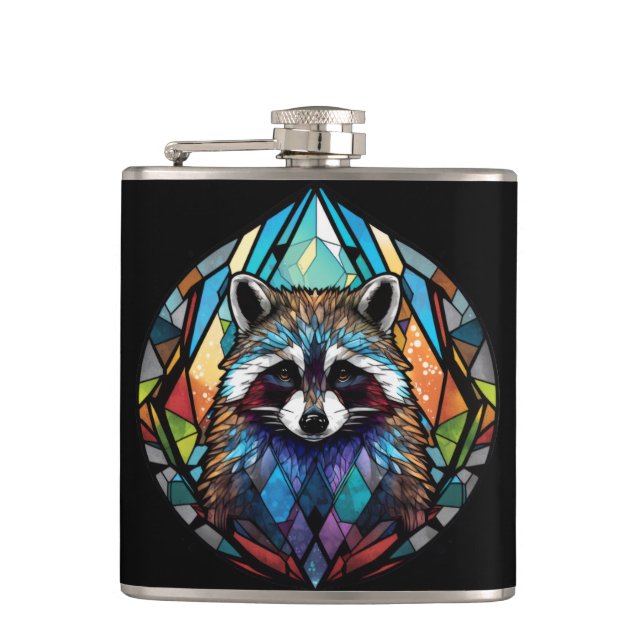 Cantil Raccoon Animal Portrait Vidro Estido Arte Selvagem (Frente)