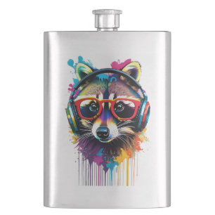 Cantil Raccoon em fones de ouvido e óculos