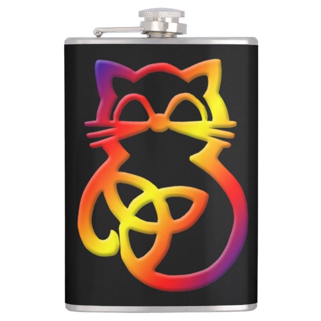 Cantil Rainbow Trinity Knot Celtic Cat Flask (Frente)