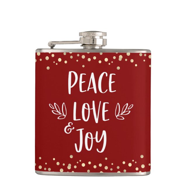 Cantil Red Peace Love Joy Modern Typografia Dourada Confe (Frente)