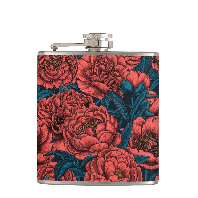 Cantil Red peony flowers and moths (Frente)