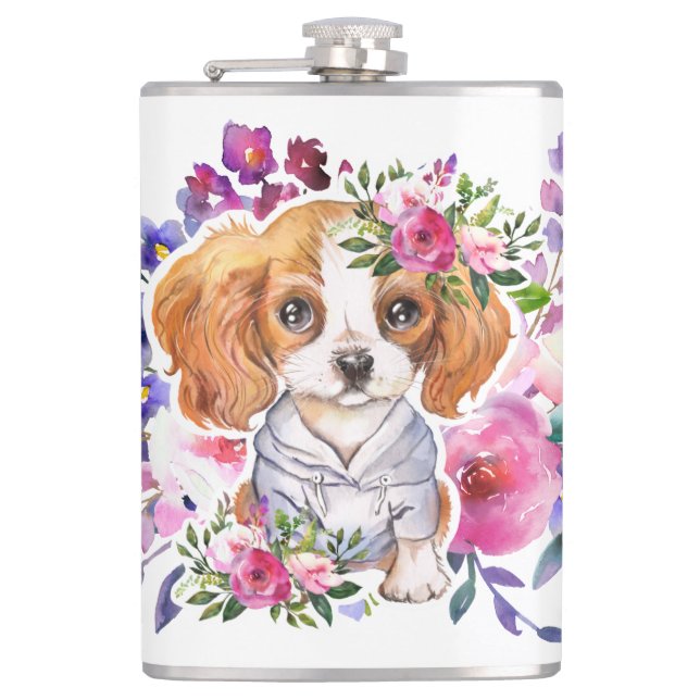 Cantil Rei Charles Spaniel com Flores Clássica Mug (Frente)