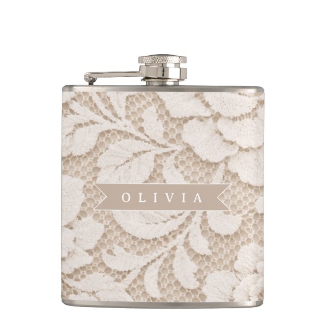 Cantil Renda de Marfim Personalizada Elegante Vintage Bri (Frente)