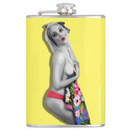 Cantil Retro Pinup Girl Hip Flask Miss Cherrie Yellow