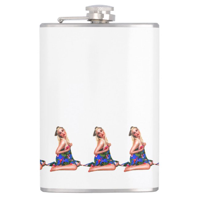 Cantil Ritmo Pinup Beach Girl Patterno White Hip Flask (Frente)