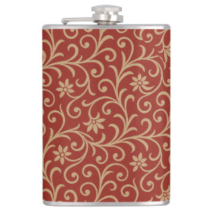 Cantil Rolagem Floral de Damasco Dourado e Vermelho Luxur
