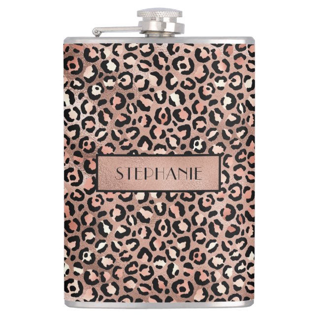 Cantil Rosa Chic Dourado Folha Estampa de Leopardo Person (Frente)