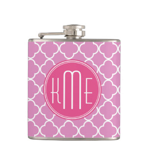 Cantil Rosa cor-de-rosa Quatrefoil com monograma feito
