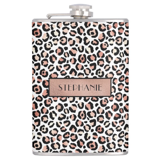 Cantil Rosa Dourado Chic Estampa de Leopardo Personalizad (Frente)