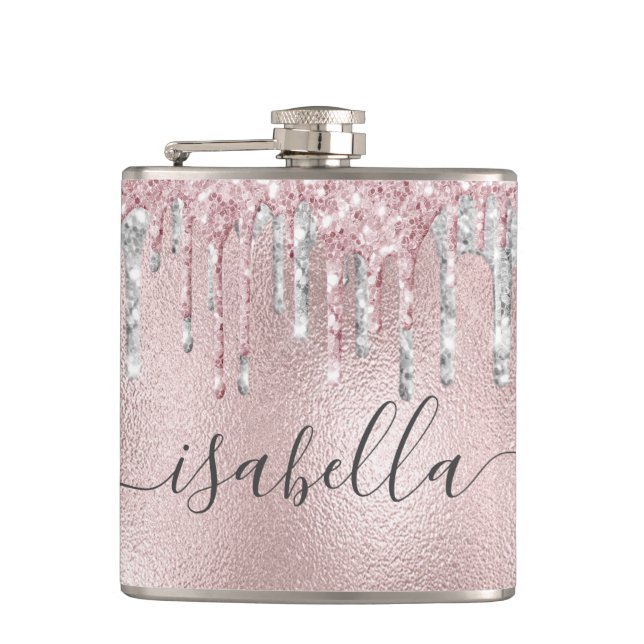 Cantil Rosa dourado rosa brilho prata monograma script (Frente)