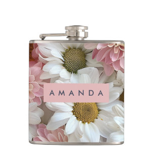 Cantil Rosa Personalizado e Flor de Margarida Branca