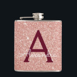 Cantil Rosa Rosa Rosa Rosa Dourada Burgundy Glitter Monog<br><div class="desc">Cor-de-rosa-pincelado - Rosa Dourado e Borgonha Cintilante Brilhante e Balão Elegante Esmagador. Este Flask pode ser personalizado para incluir seu nome inicial e próprio. O Dourado Flask Rosa Rosa Rosa Rosa é perfeito para uma comemoração de aniversário ou festa de solteira.</div>