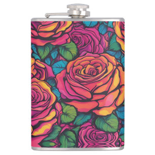 Cantil Rosas Coloridos Flores Brilhantes Psicodélicas