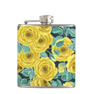 Cantil Rosas de aquarela amarela com folhas e botões