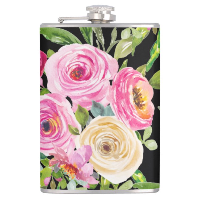 Cantil Rosas de aquarelas a rosa e creme a preto (Frente)